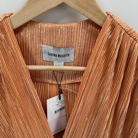Sabina Musayev NWT Mina Long Sleeve Peach Shimmer Mini Dress // XS - Picture 9 of 16